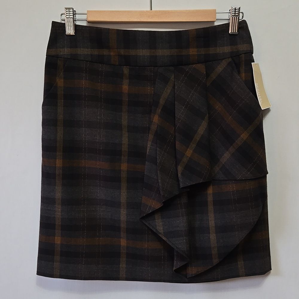 Michael Kors Plaid Ruffle‎ Mini Skirt Size 4 Whimsy Twee Dark Academia Preppy